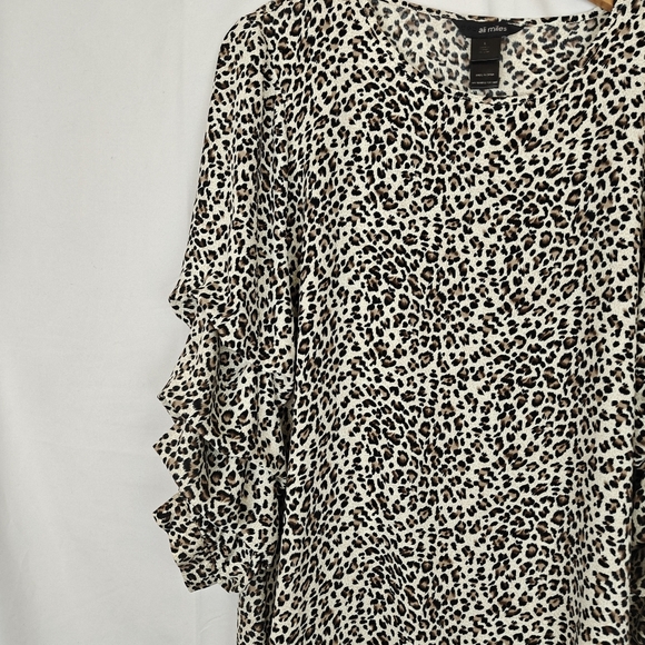 Ali Miles Ruffle Sleeve Cheetah Printed Blouse Size LG Women's - Picture 3 of 10